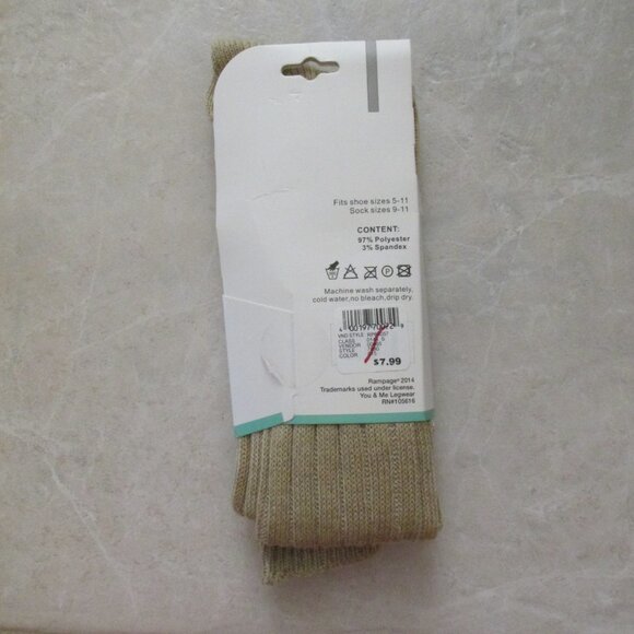 RAMPAGE FASHION SOCKS WOMEN'S SIZE 9 - 11 OVER THE KNEE HIGH BOOT TAN RIBBED NEW - Picture 2 of 2